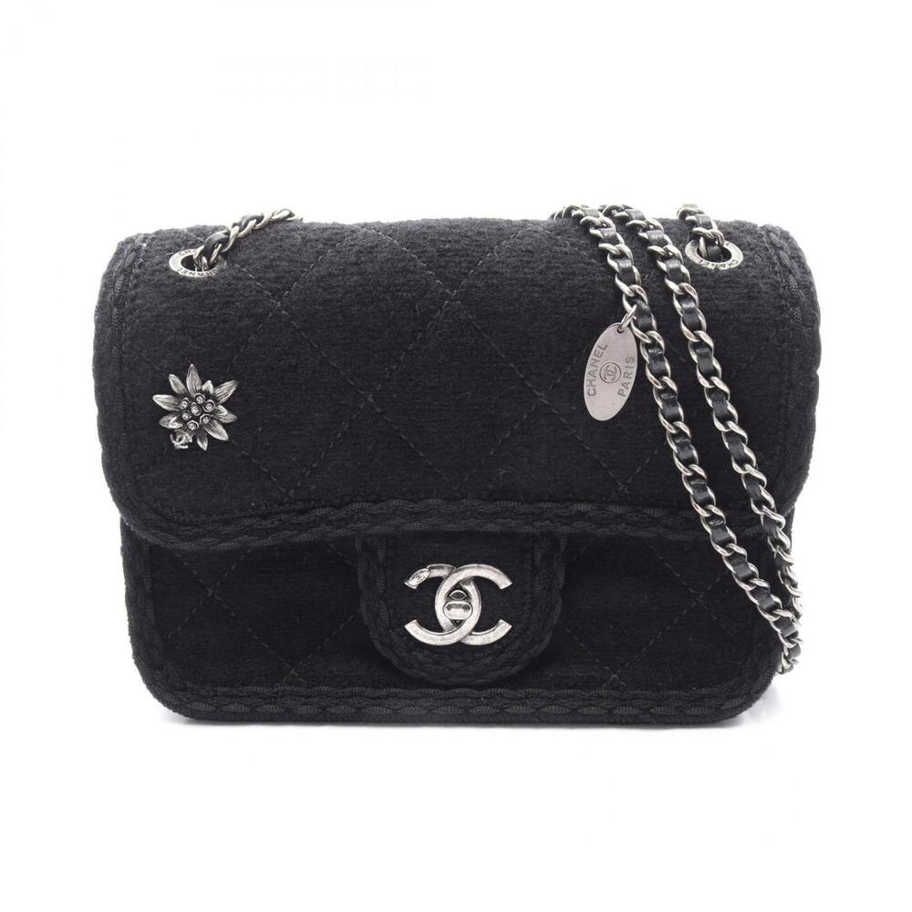Chanel Matelassé Edelweiss Shoulder Bag/Handbag, Wool, Women's, Black
